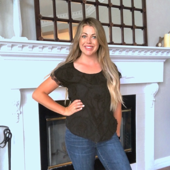 Francescas Black Silk Appliqué Blouse Sz Small - Picture 1 of 6